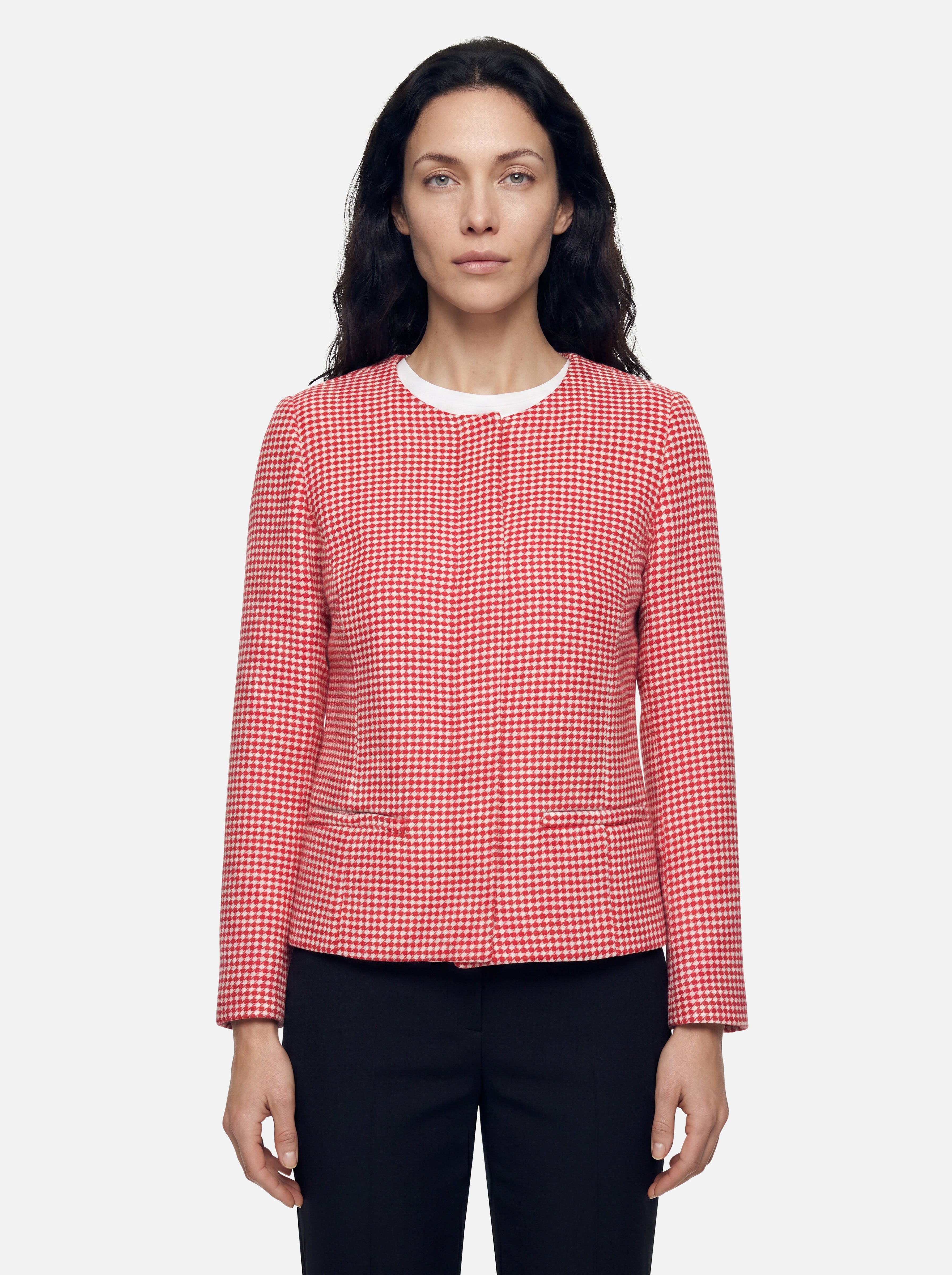 Emme By Marella Blazer a Quadri Rosso e Bianco