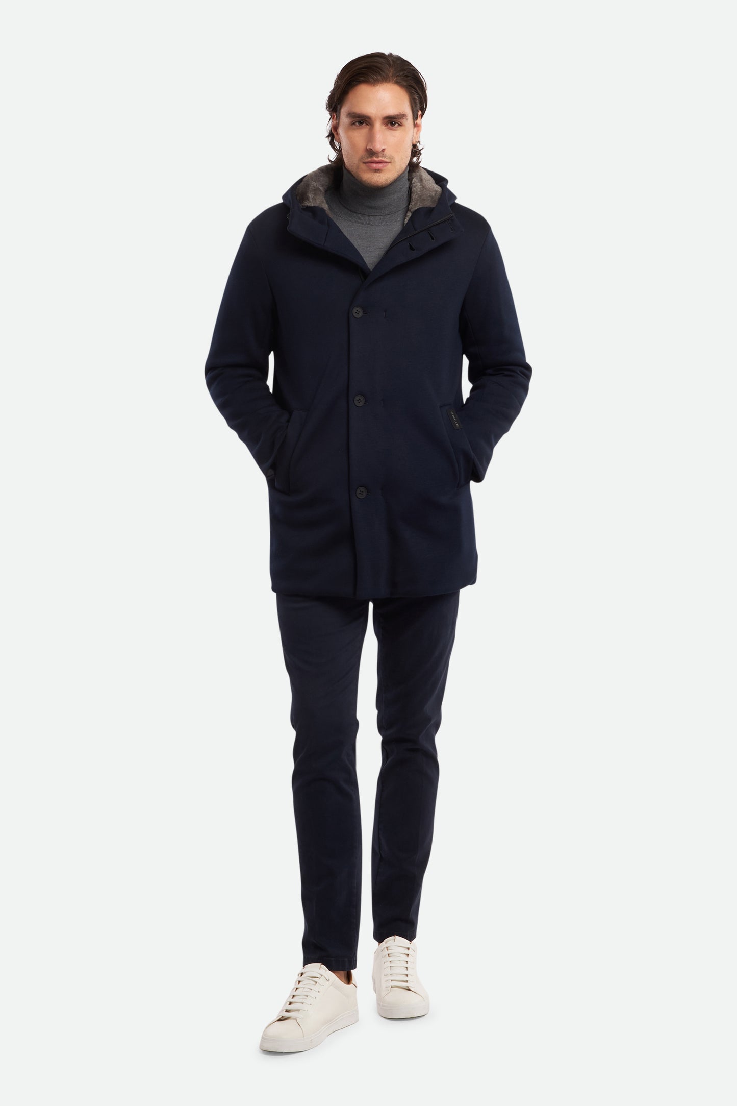 ESEMPLARE Parka Blu in scuba con eco pelliccia