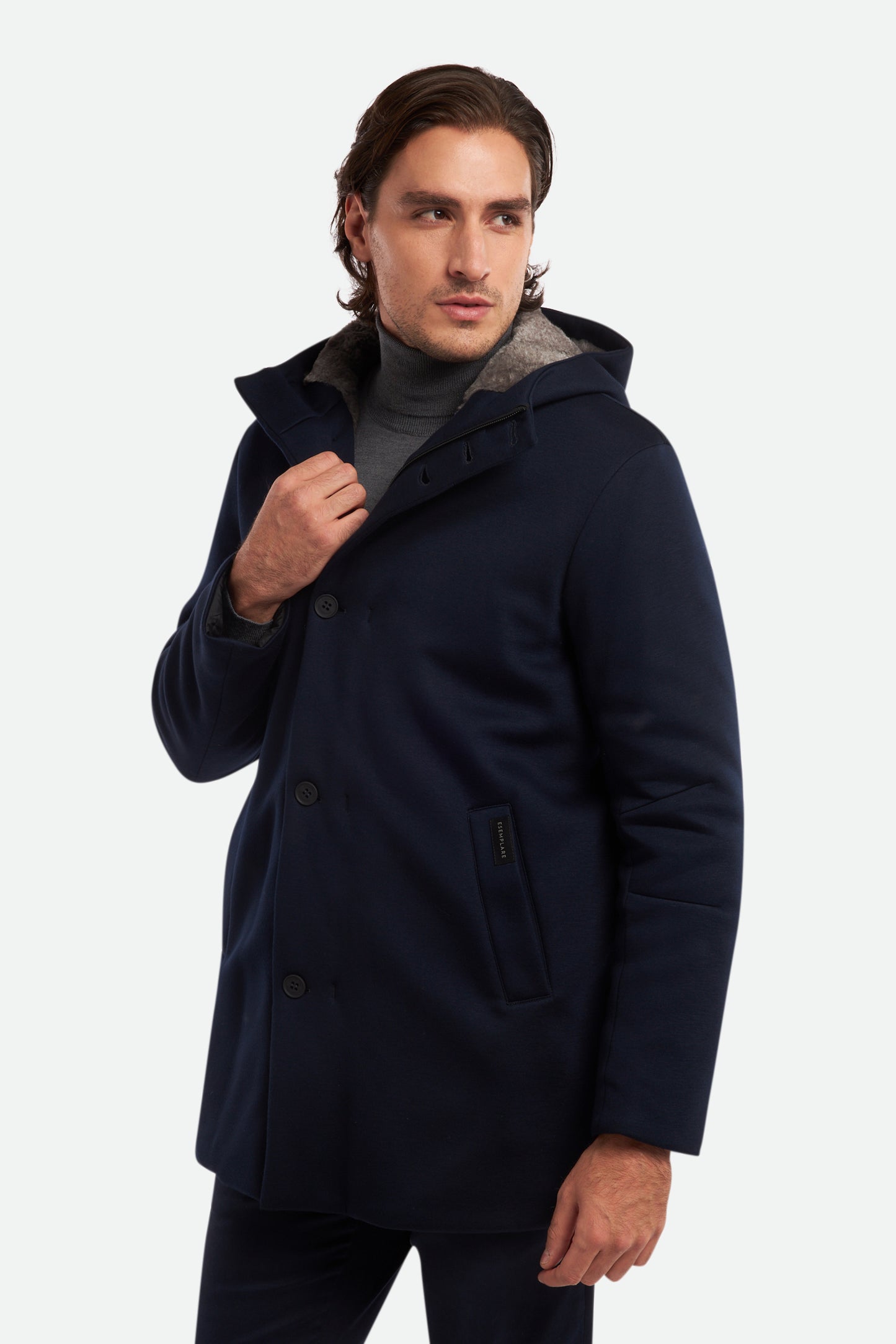 ESEMPLARE Parka Blu in scuba con eco pelliccia