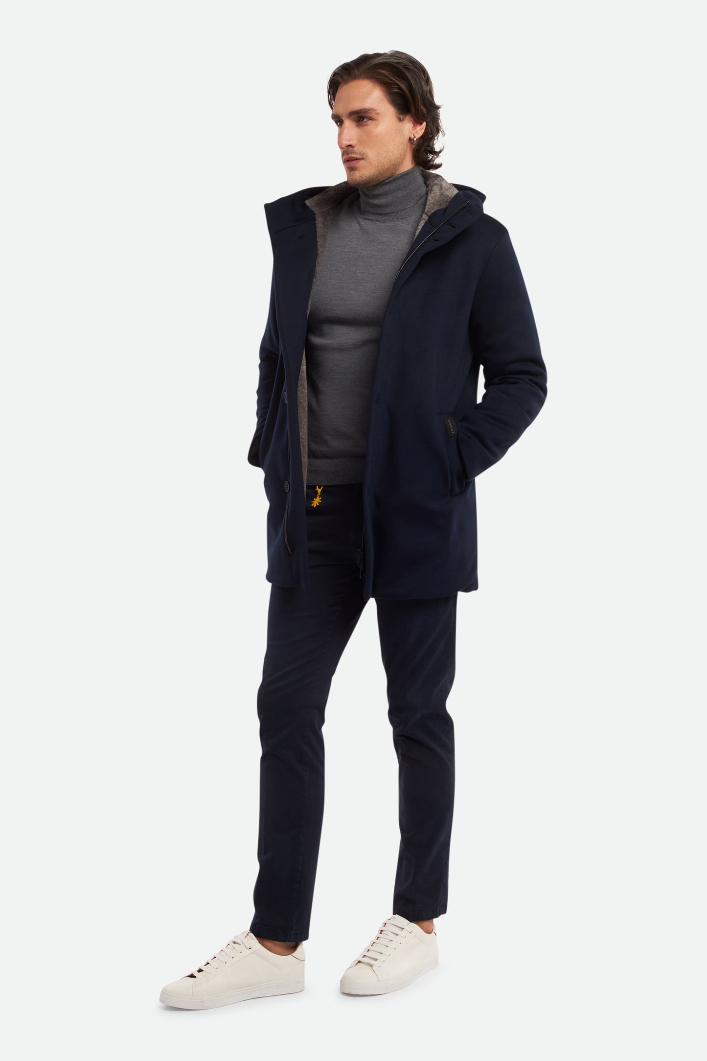 ESEMPLARE Parka Blu in scuba con eco pelliccia