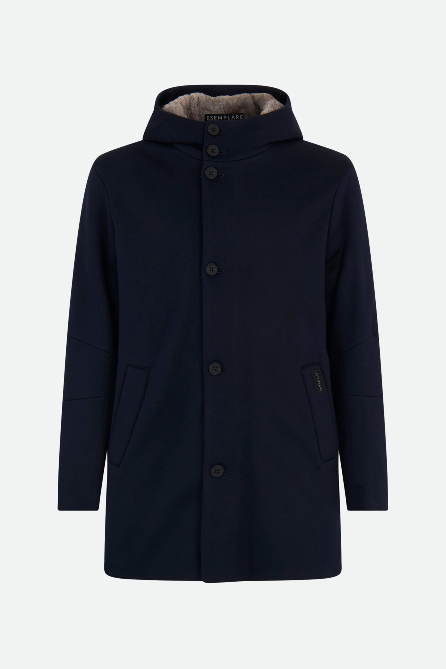 ESEMPLARE Parka Blu in scuba con eco pelliccia