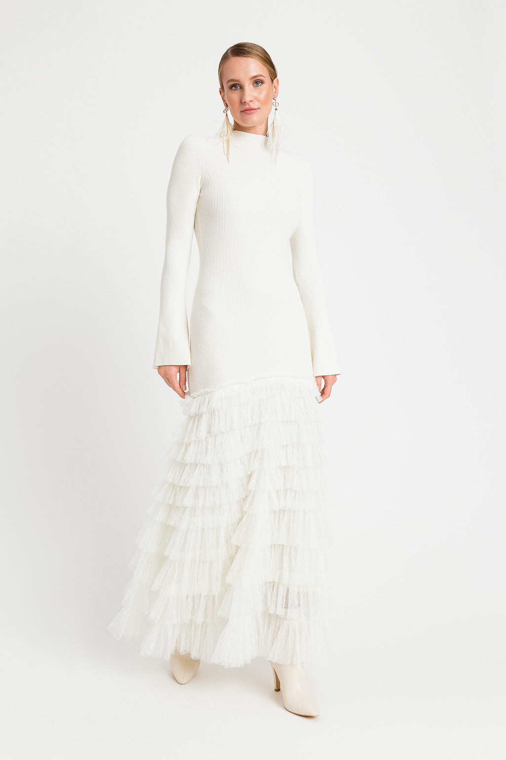 Twinset Abito lungo in maglia con balze Bianco