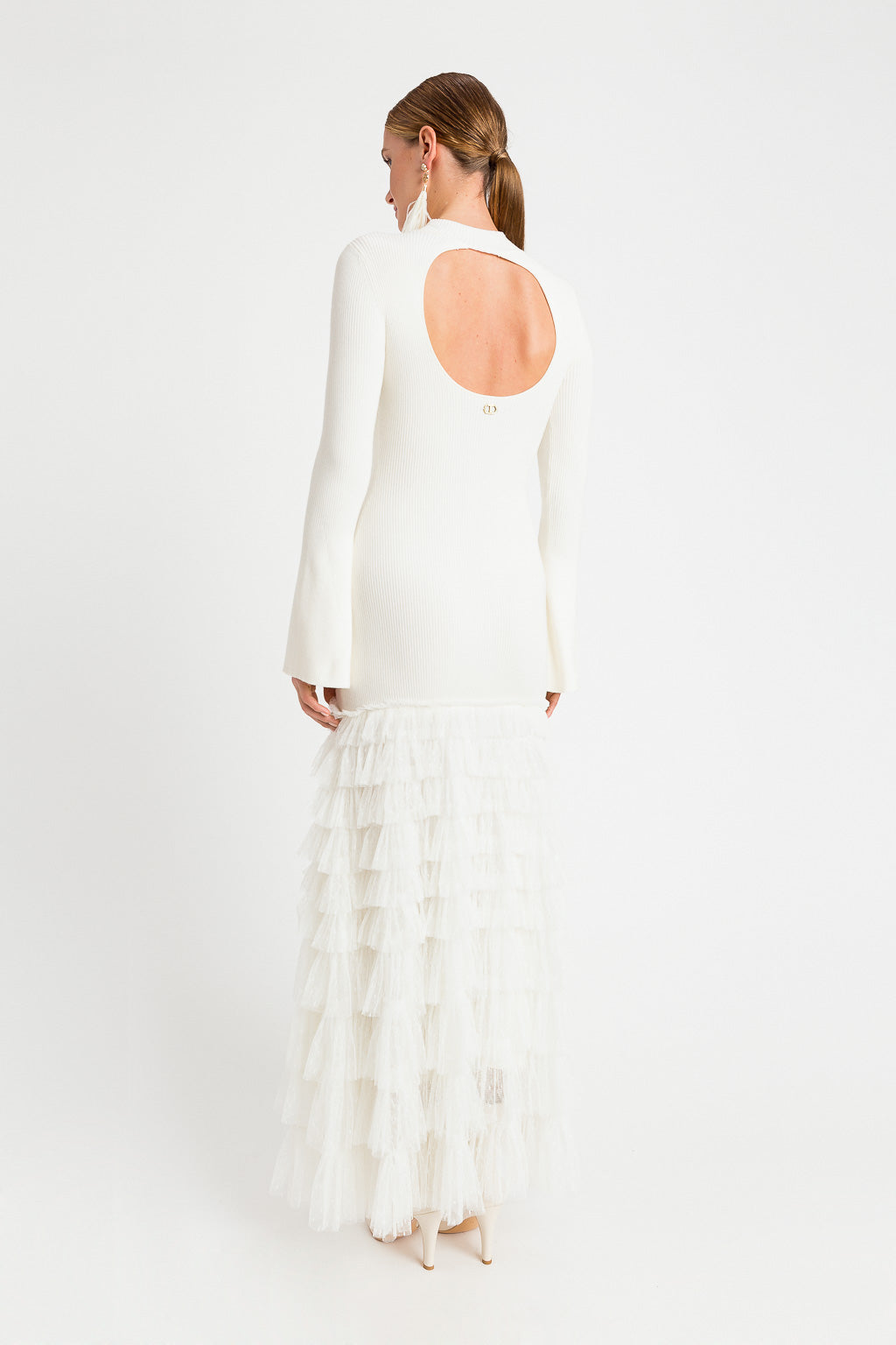 Twinset Abito lungo in maglia con balze Bianco