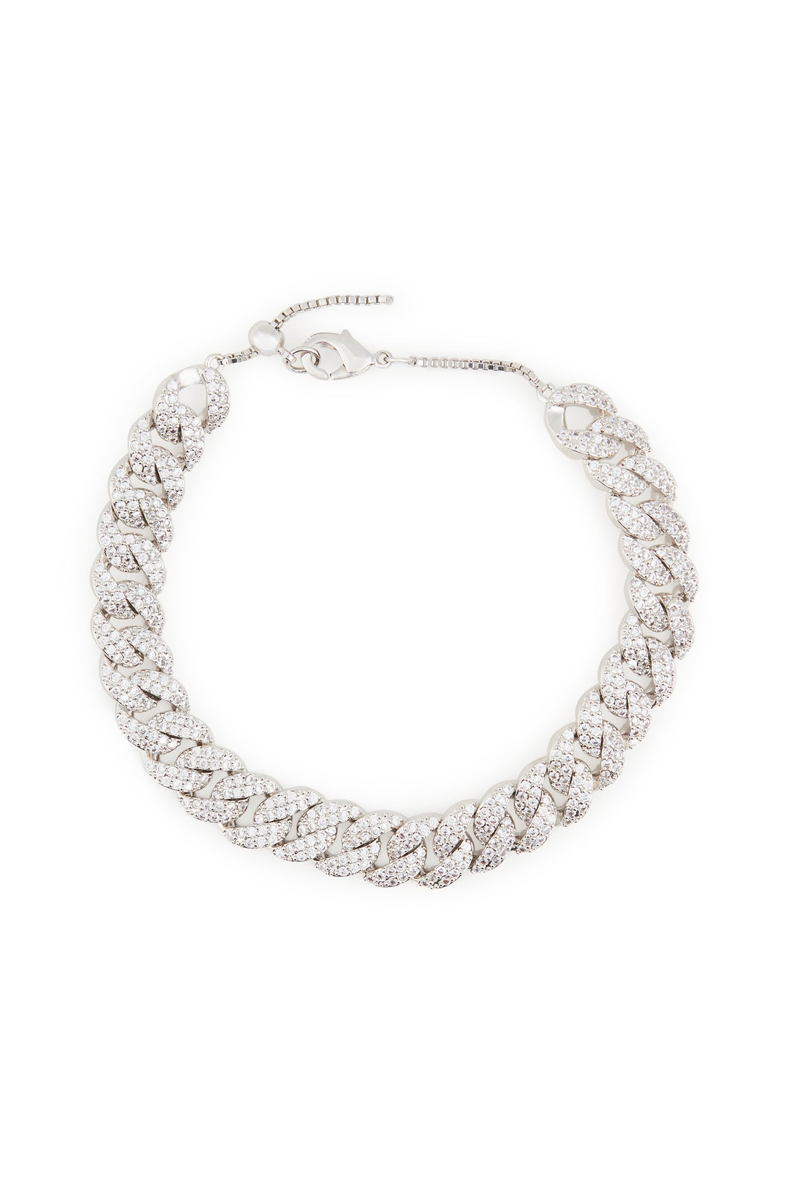 MELUSINA BIJOUX Rhodium Groumette Bracelet with Zircons