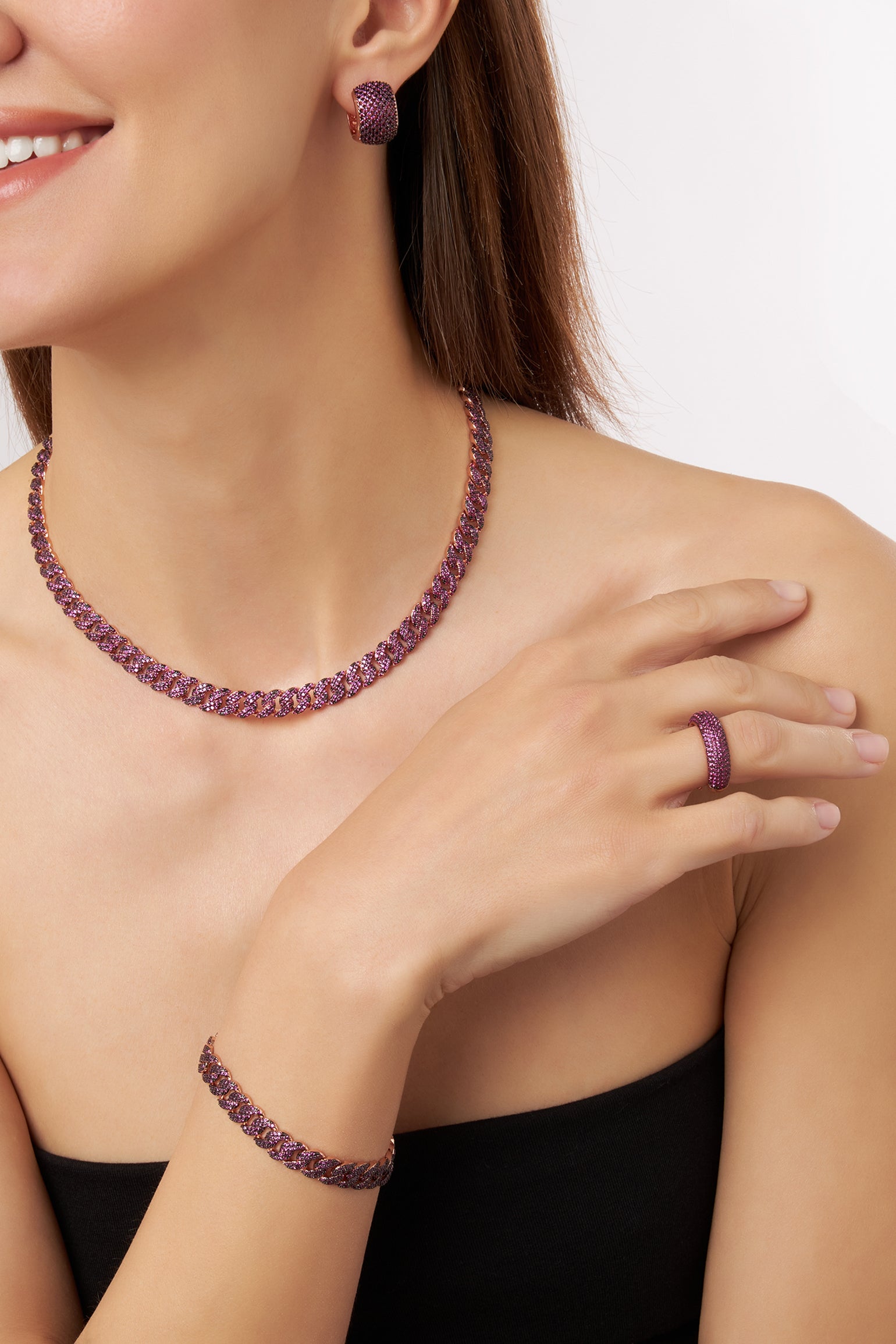 MELUSINA BIJOUX Bordeaux Groumette Bracelet with Zircons