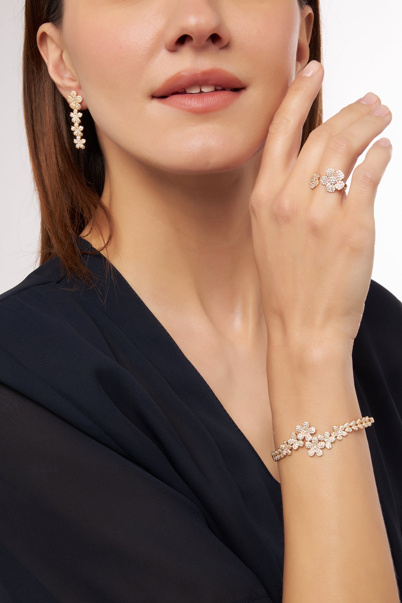 MELUSINA BIJOUX Gold Double Flower Ring