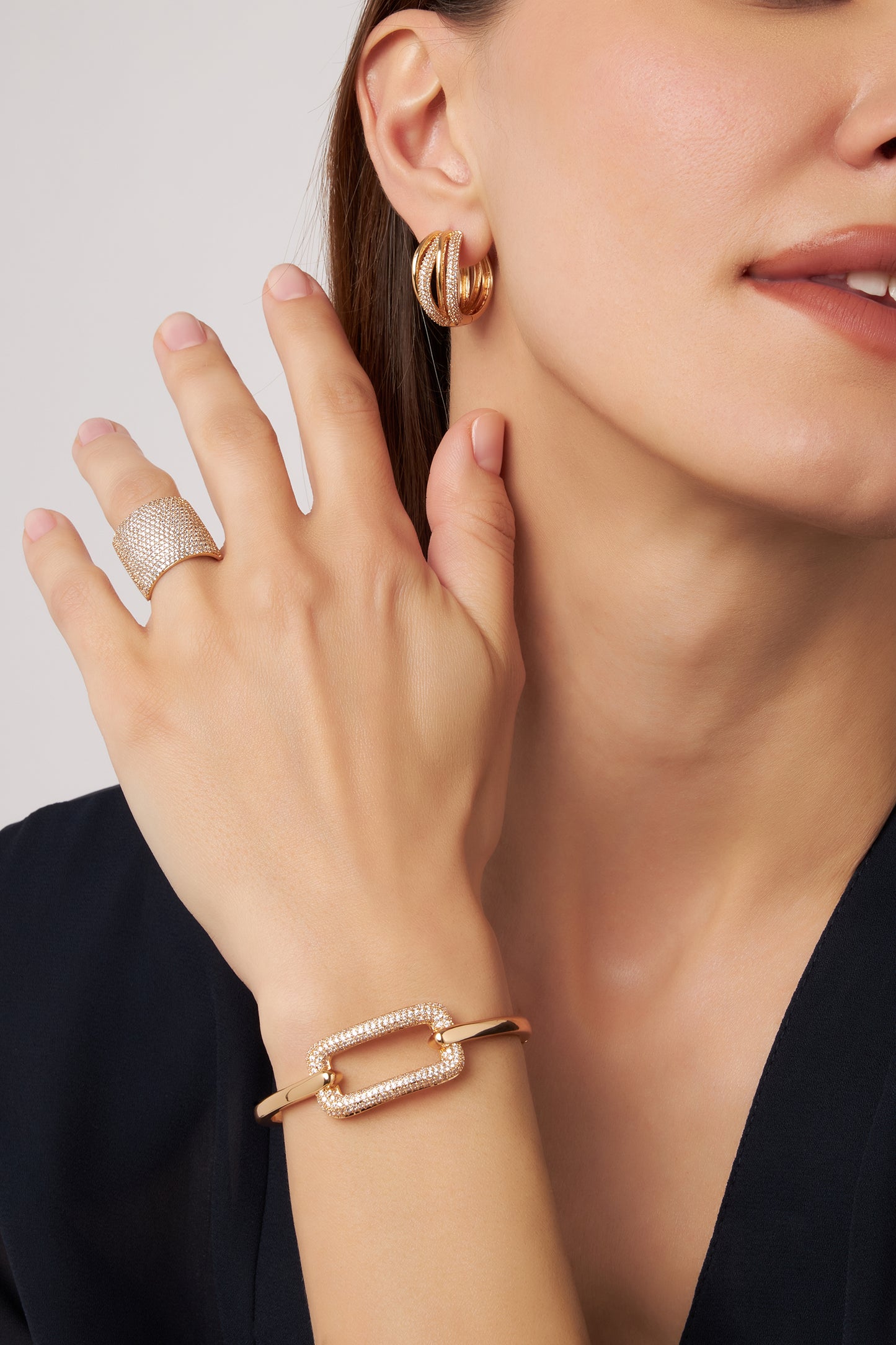 MELUSINA BIJOUX Bracciale Rigido Oro con Zirconi