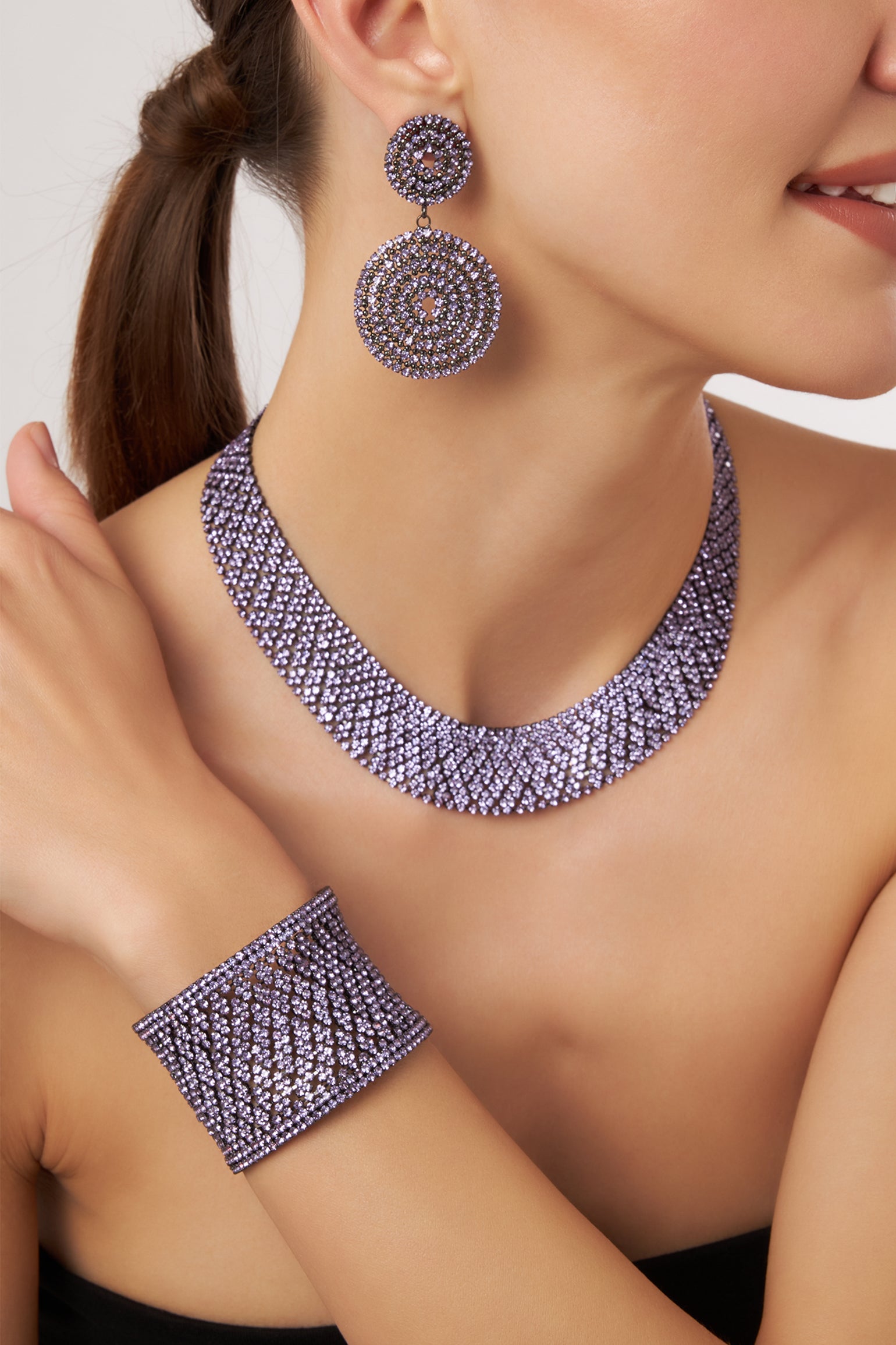 MELUSINA BIJOUX Semi-rigid Bracelet with Lilac Rhinestones