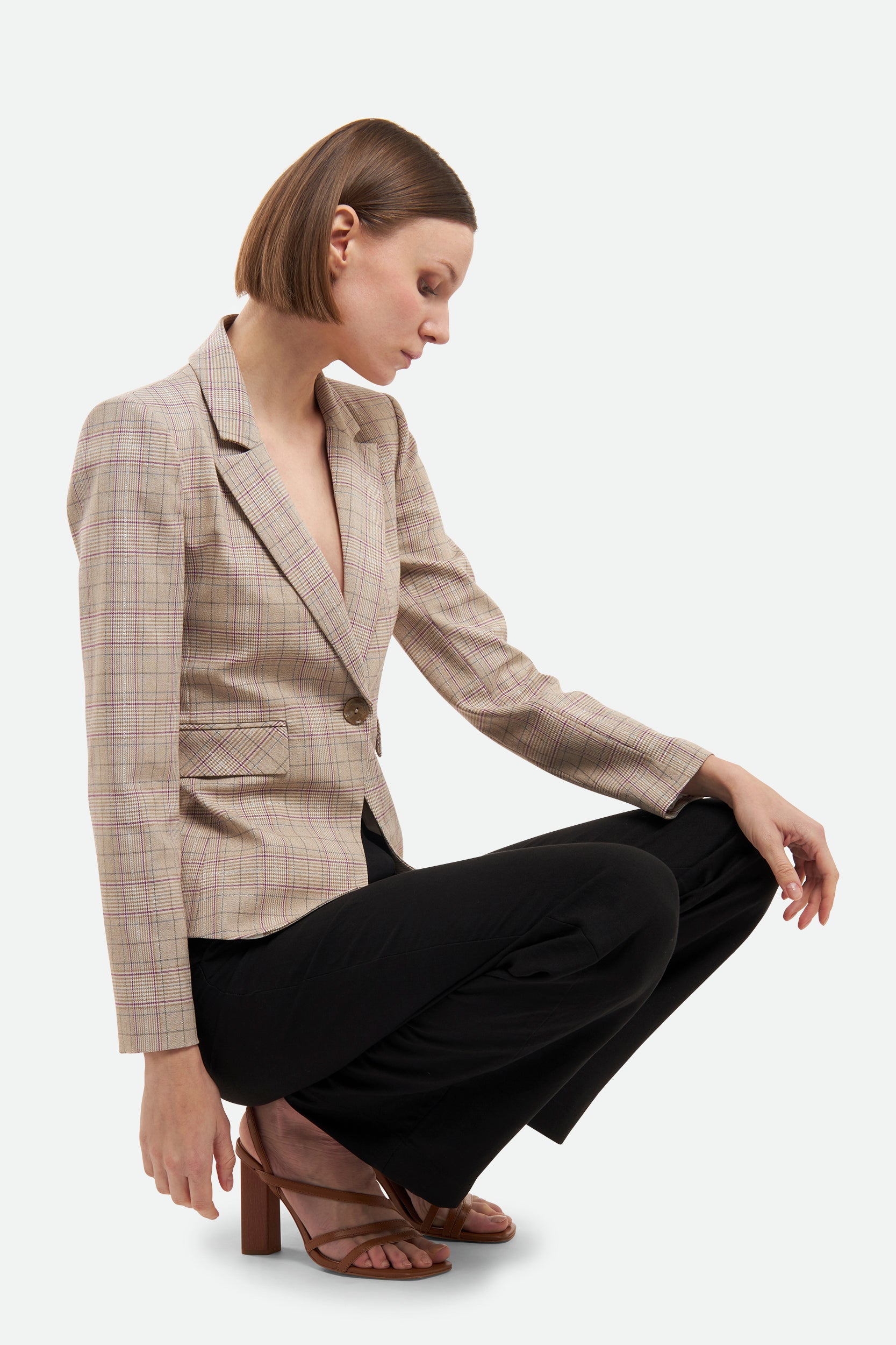 Patrizia Pepe Blazer a Quadri Beige