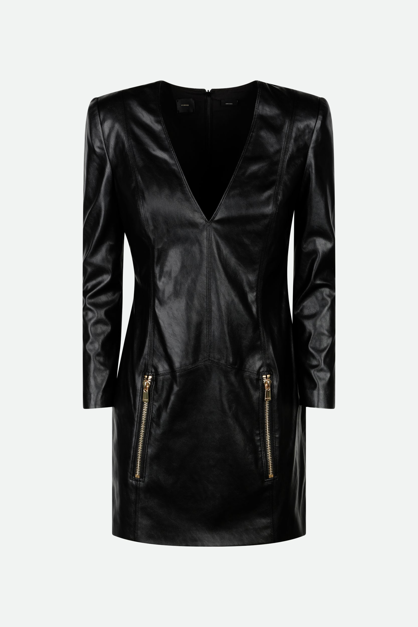 knee length dresses for ladies PINKO, Short Leather-Effect Dress, Limo Black, 40