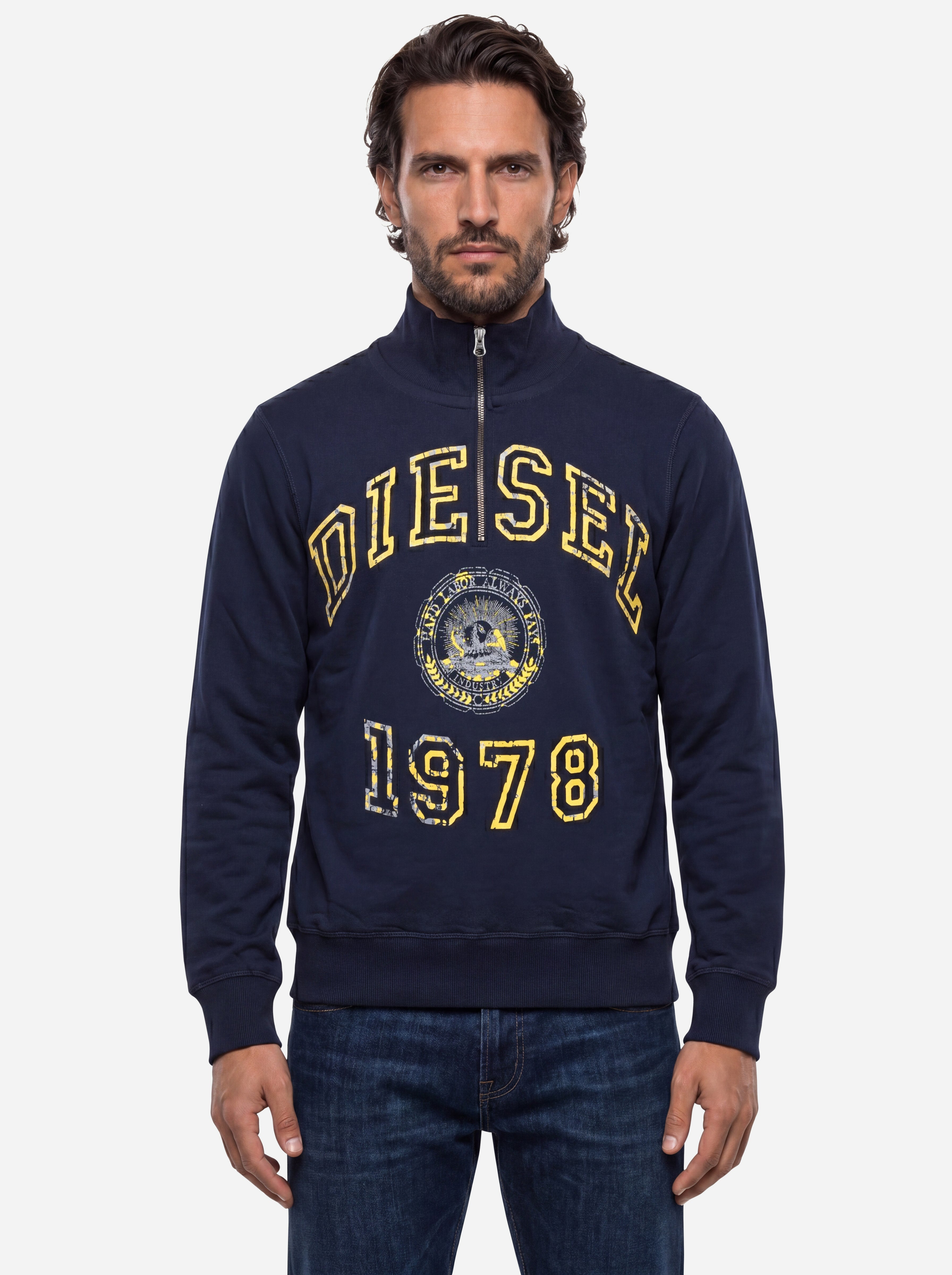 Diesel Felpa con Zip Logata Blu