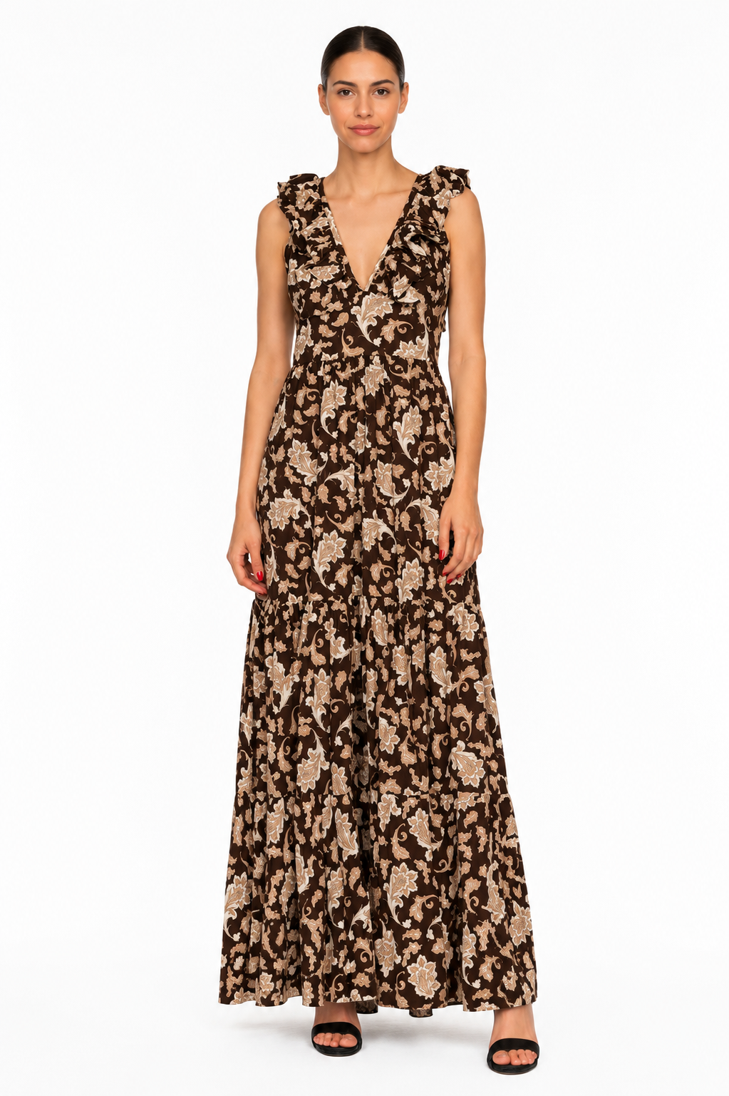 GLAMOROUS Abito Lungo Fantasia Paisley Marrone