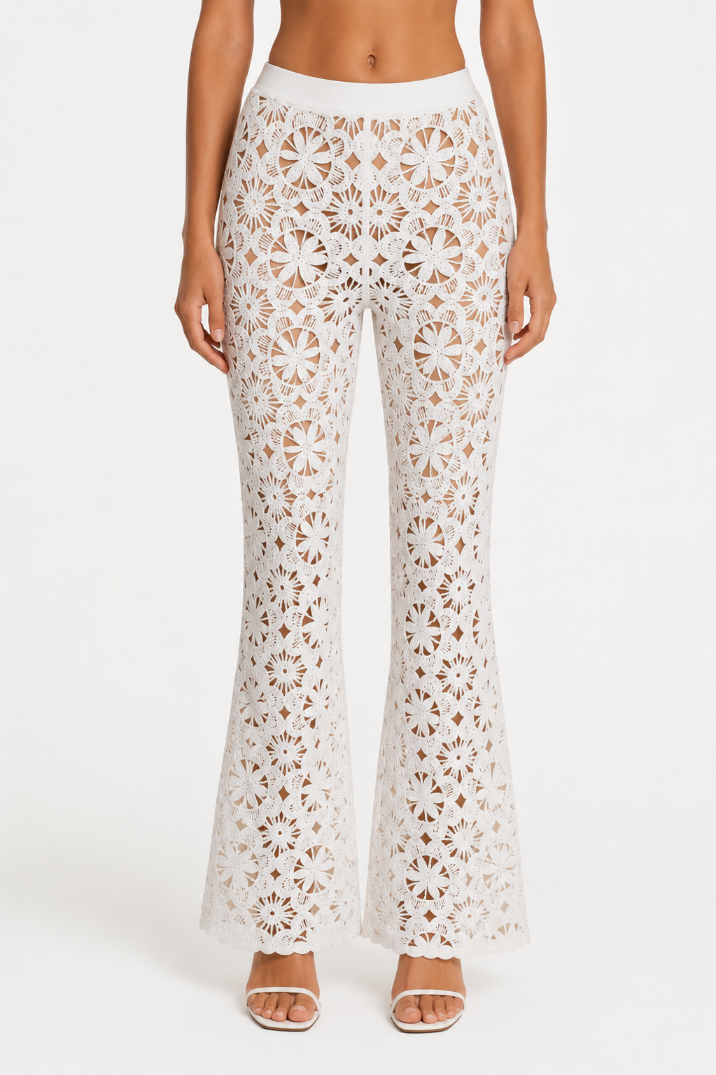 Twinset Pantalone Crochet Bianco