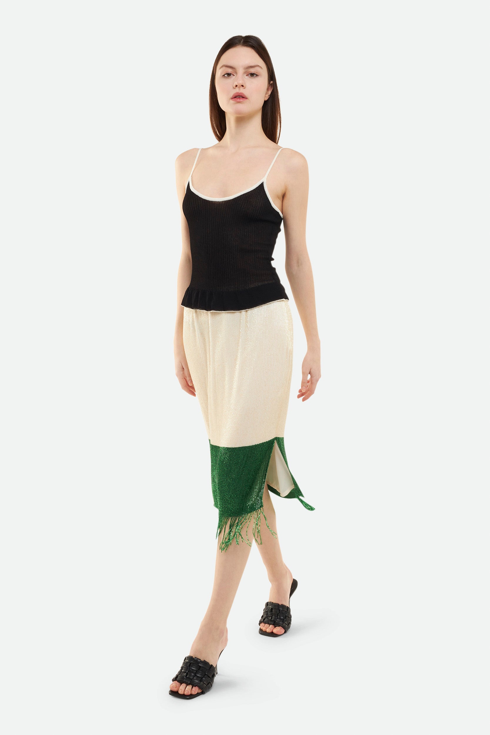 Elisabetta Franchi White and Green Midi Skirt