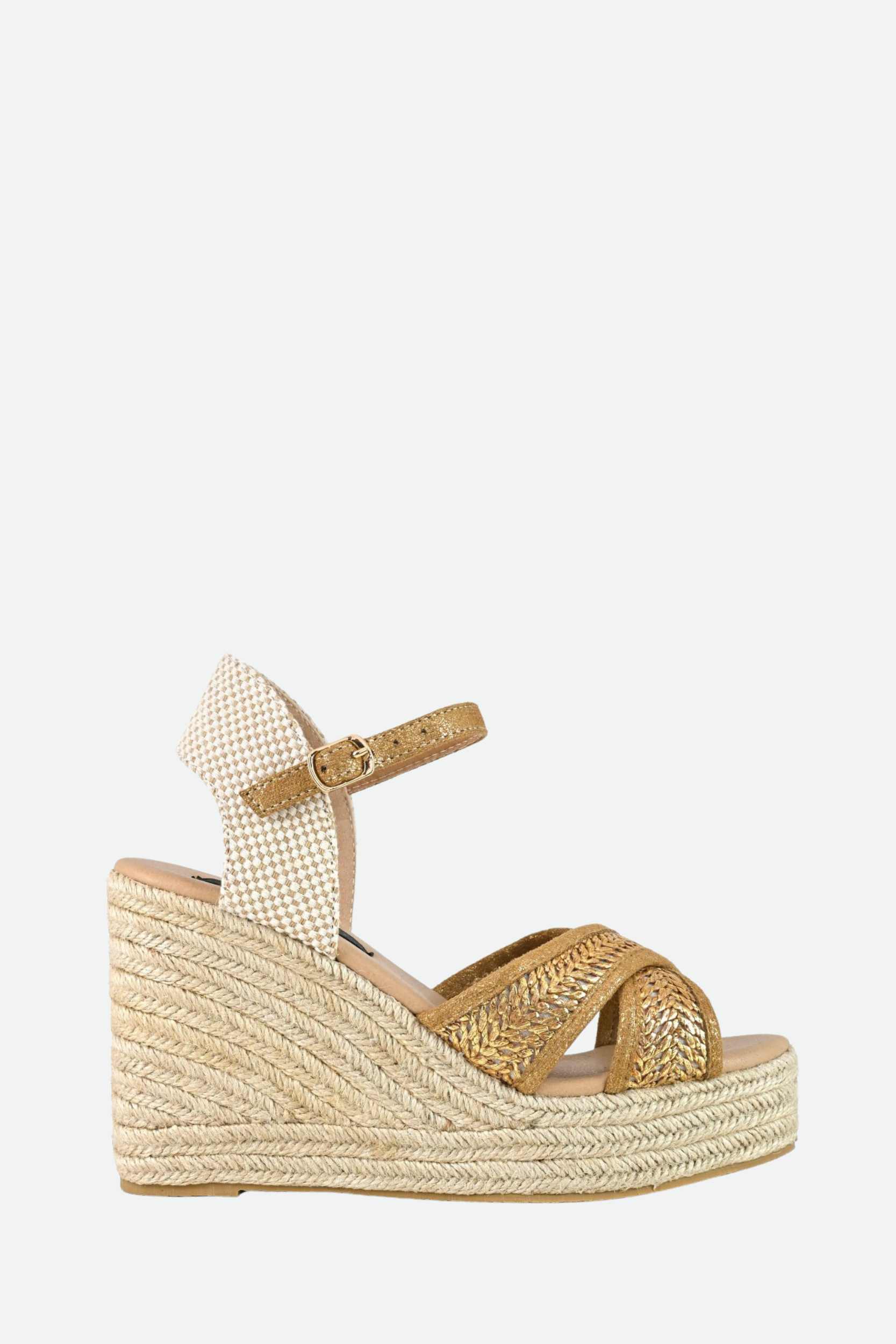 Colors of California Sandali Zeppa in raffia Dorati