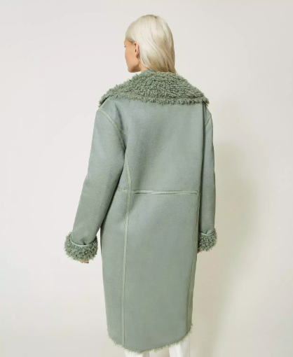 Twinset Suede effect coat with faux fur