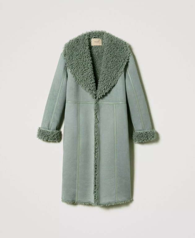 Twinset Suede effect coat with faux fur
