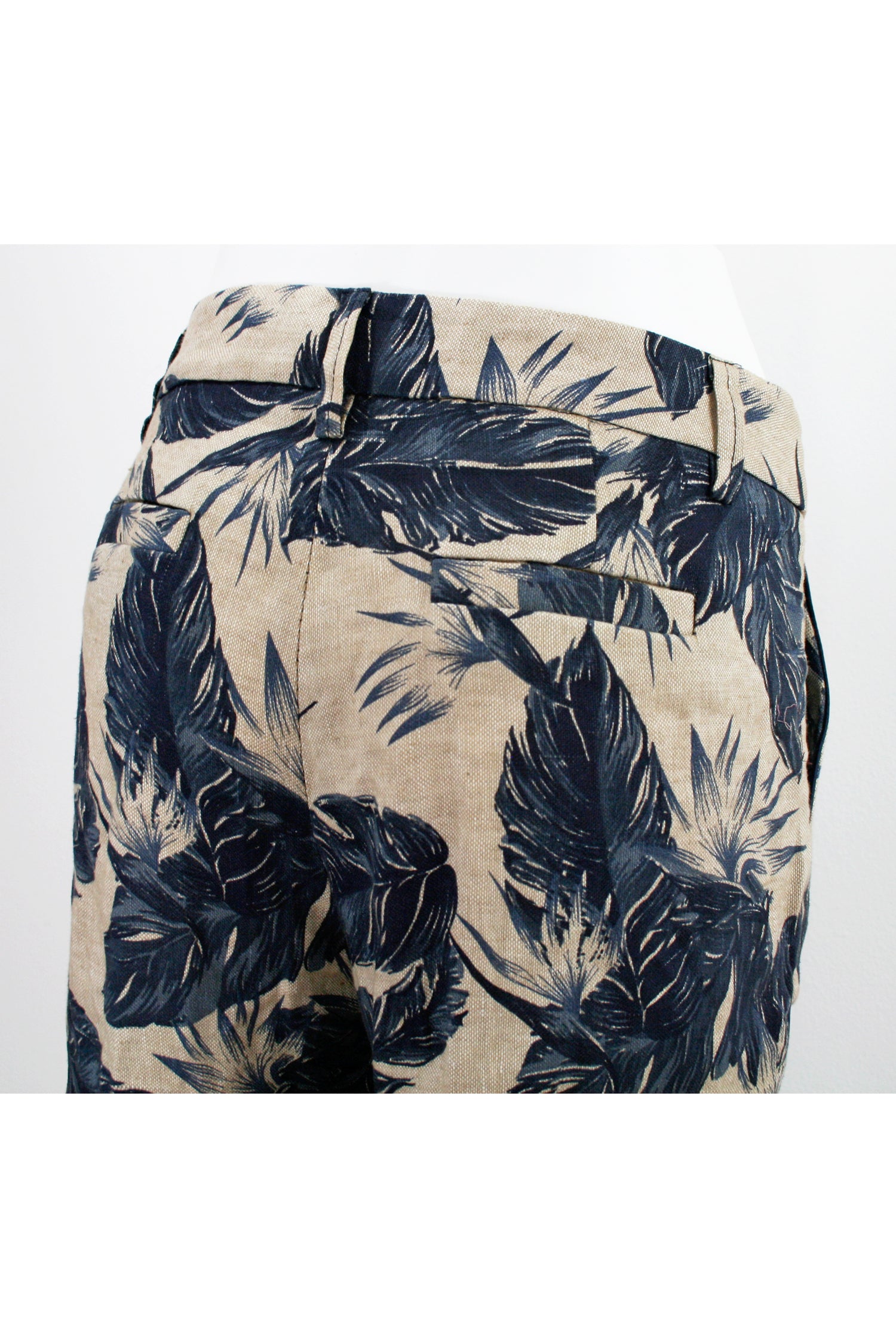 Chino Linen Pants Juliet Leaves Print Brown