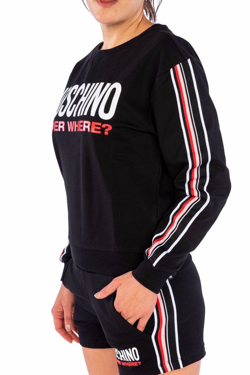 MOSCHINO Felpa Nera Girocollo "Under Where?"