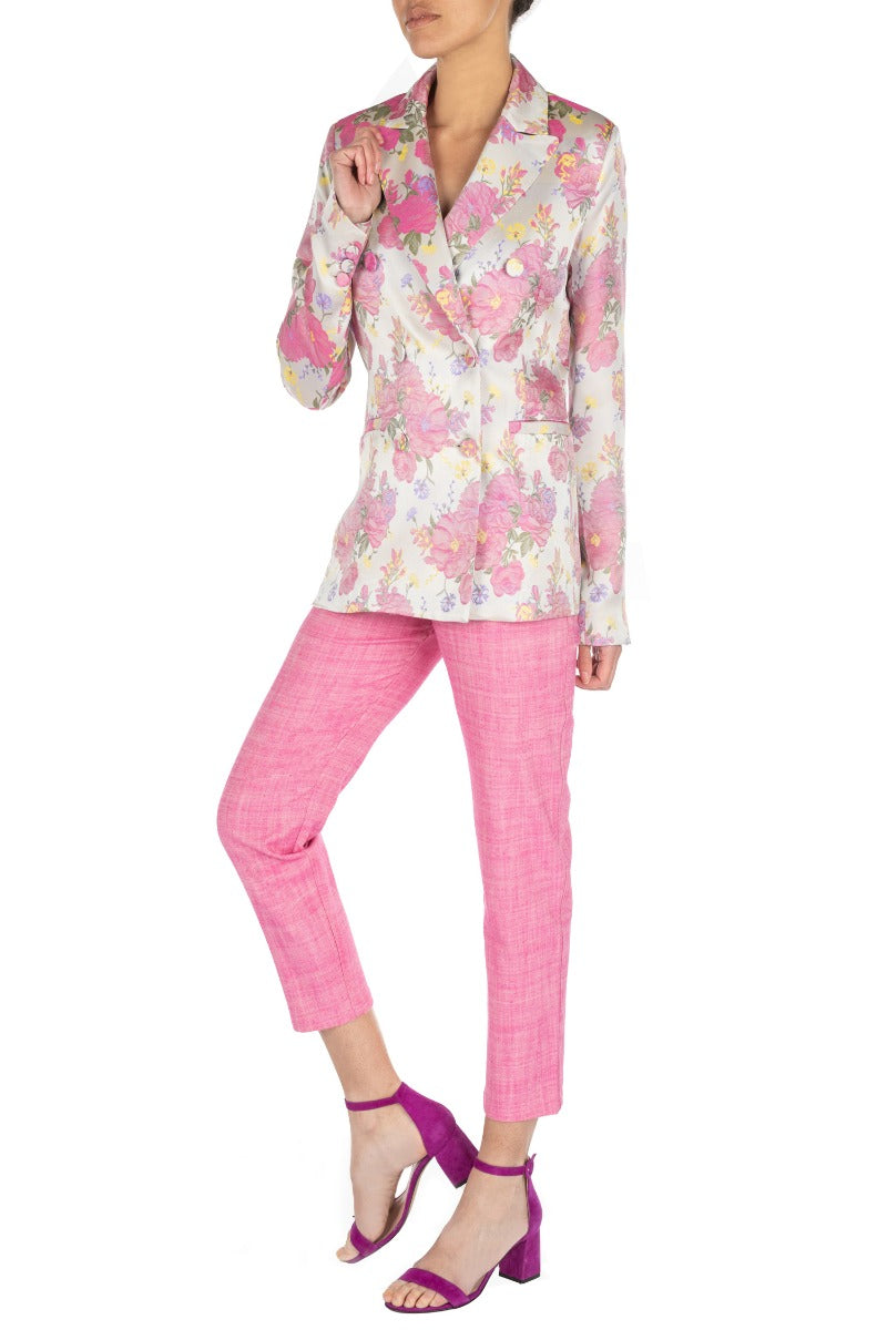 GIULIETTE BROWN Double-Breasted Floral Print Jacket