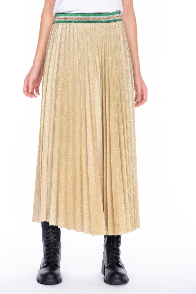 5PROGRESS Gonna Midi Plissè in Lurex Oro