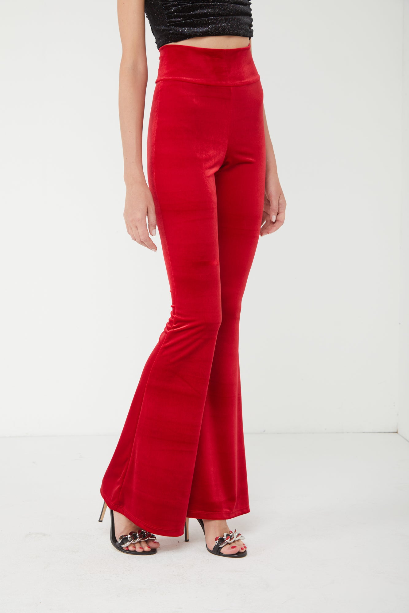 ALESSANDRA GALLO Pantalone a Zampa in Velluto Rosso