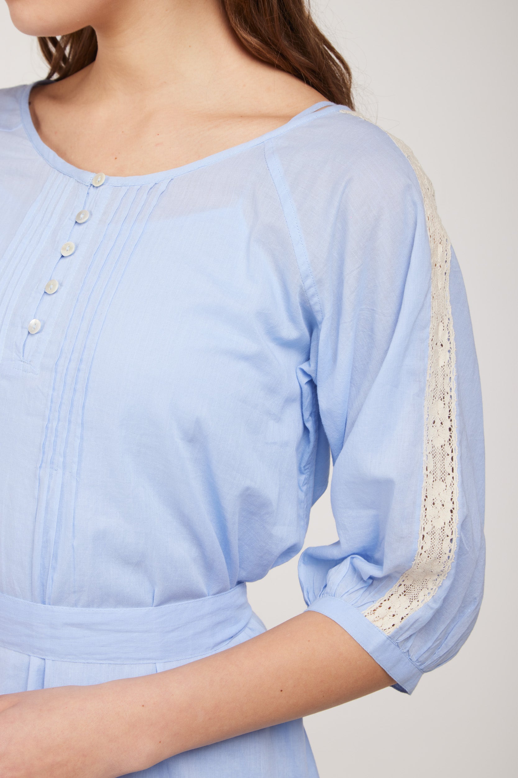 TWINSET Abito Chemisier Celeste e Pizzo