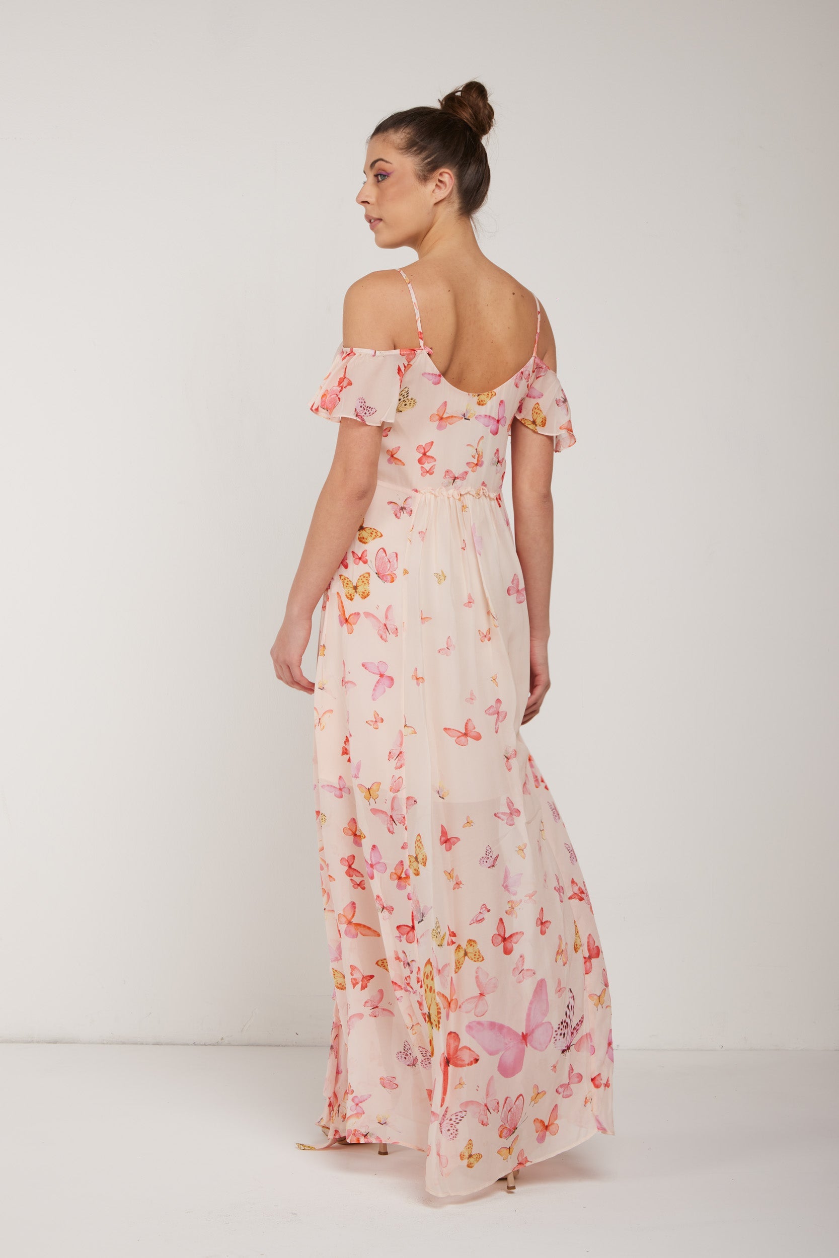 TWINSET Abito Lungo Rosa Chiffon Butterflies