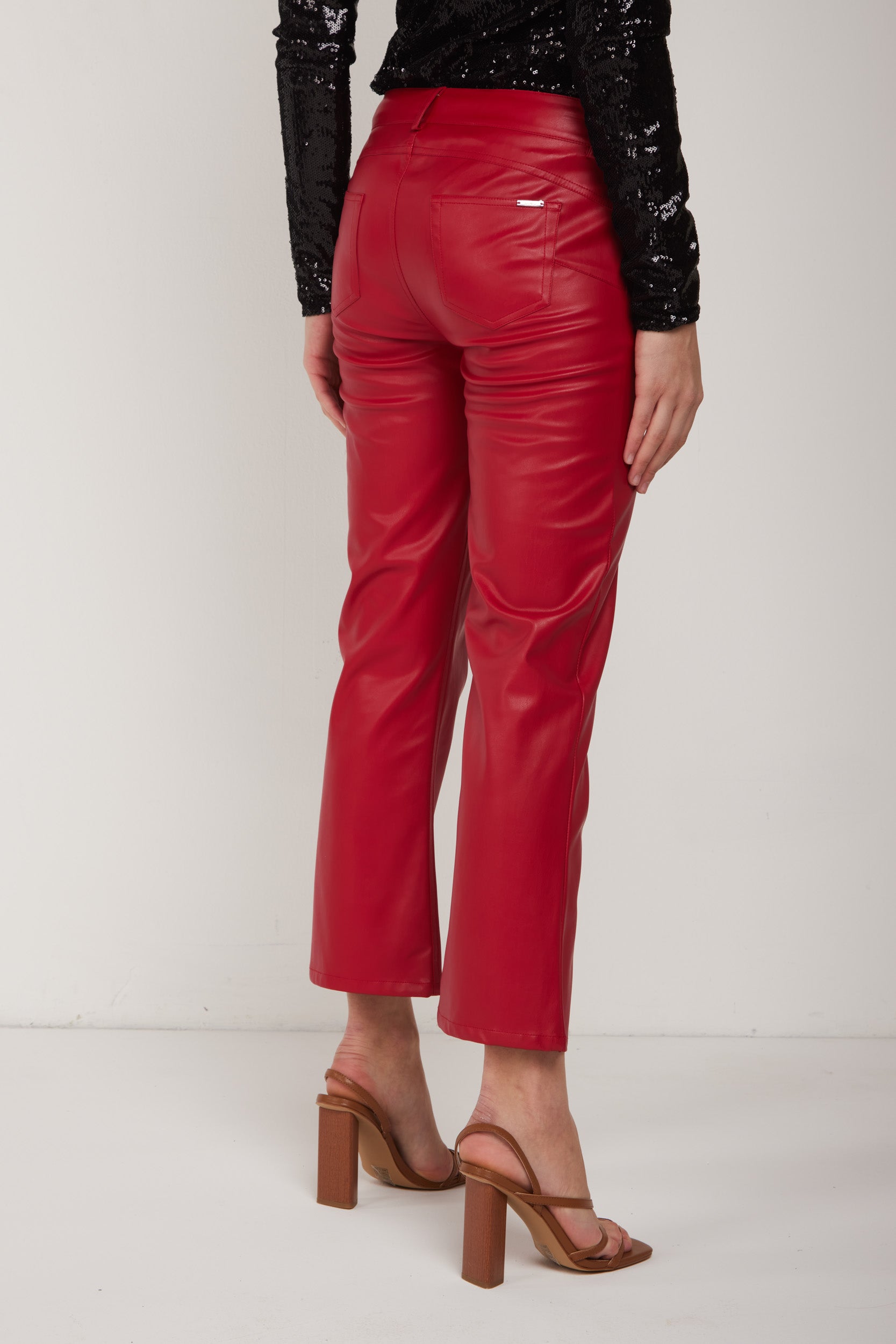 LIU-JO Pantalone di Pelle Rosso