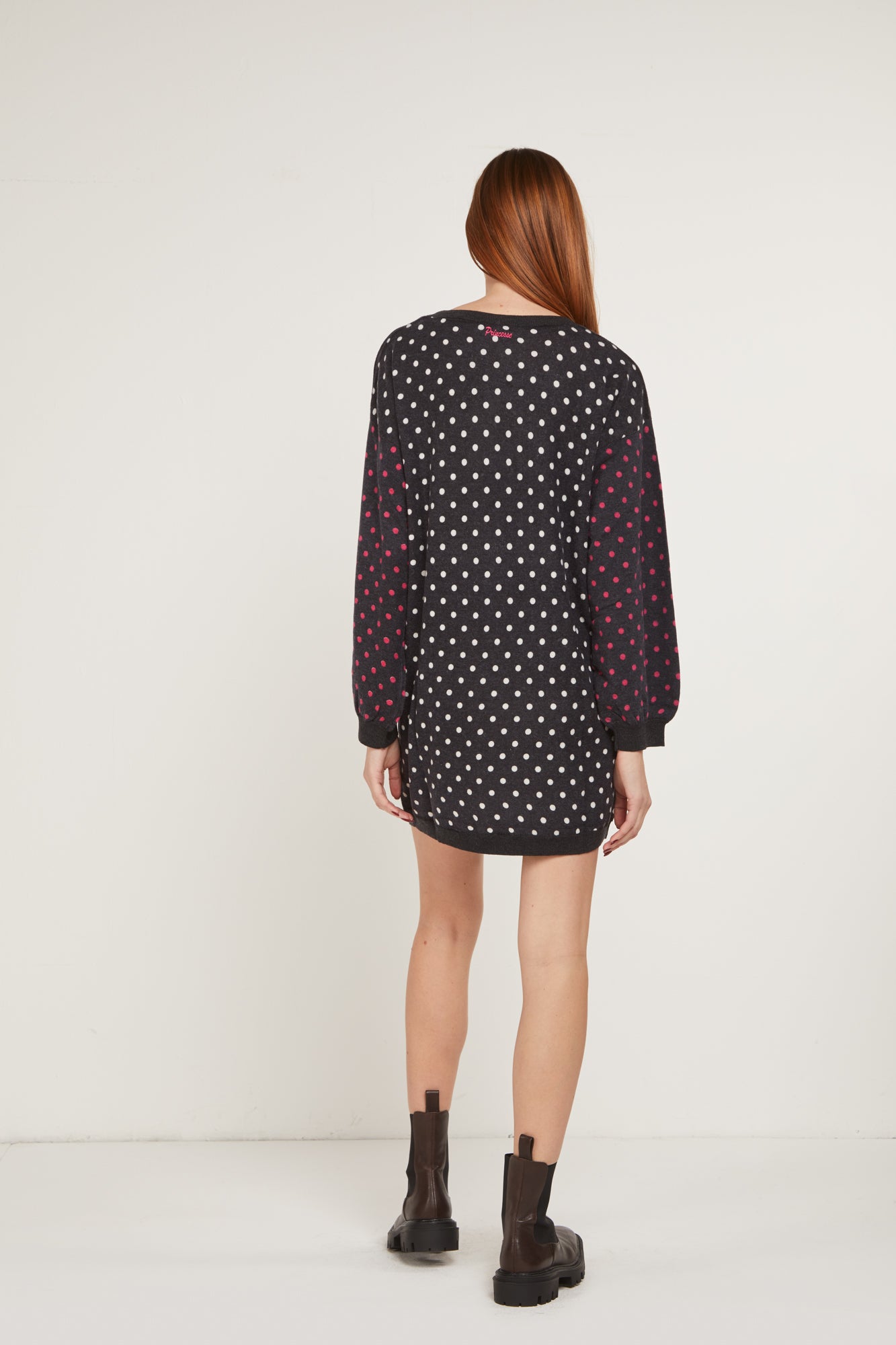 PRINCESSE LODO Maglione Oversize Nero a Pois Bianchi