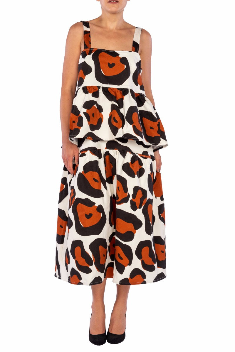 WHITE Abito Midi Maculato con Spalline Sottili