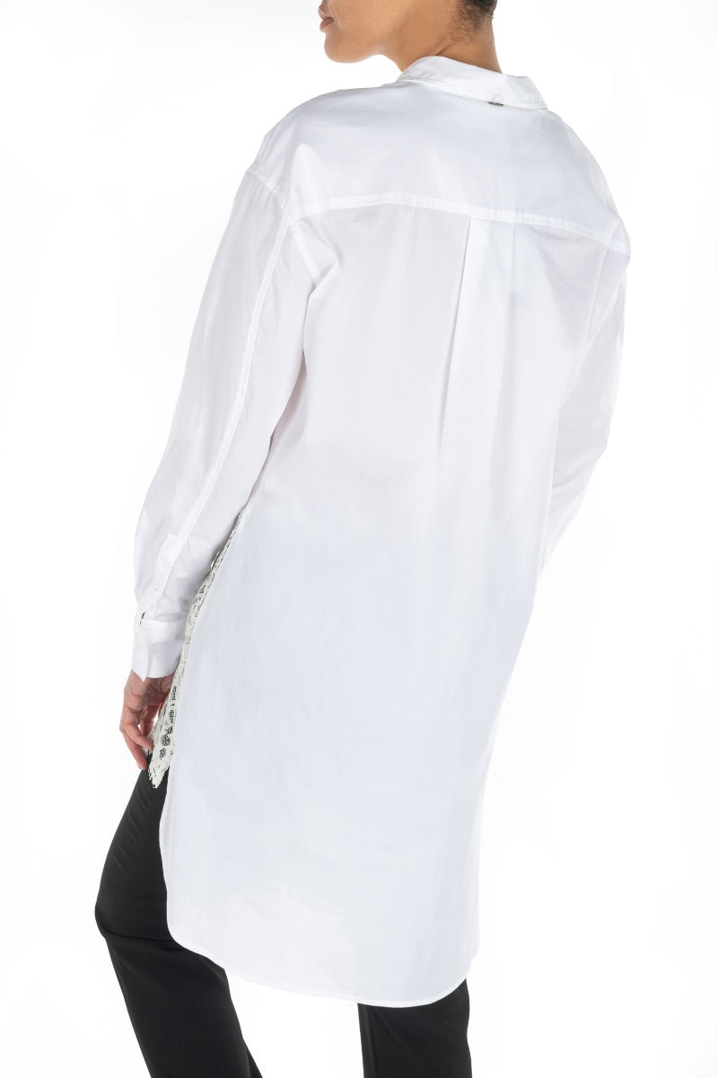TWINSET Camicia Bianca in Popeline con Pizzo