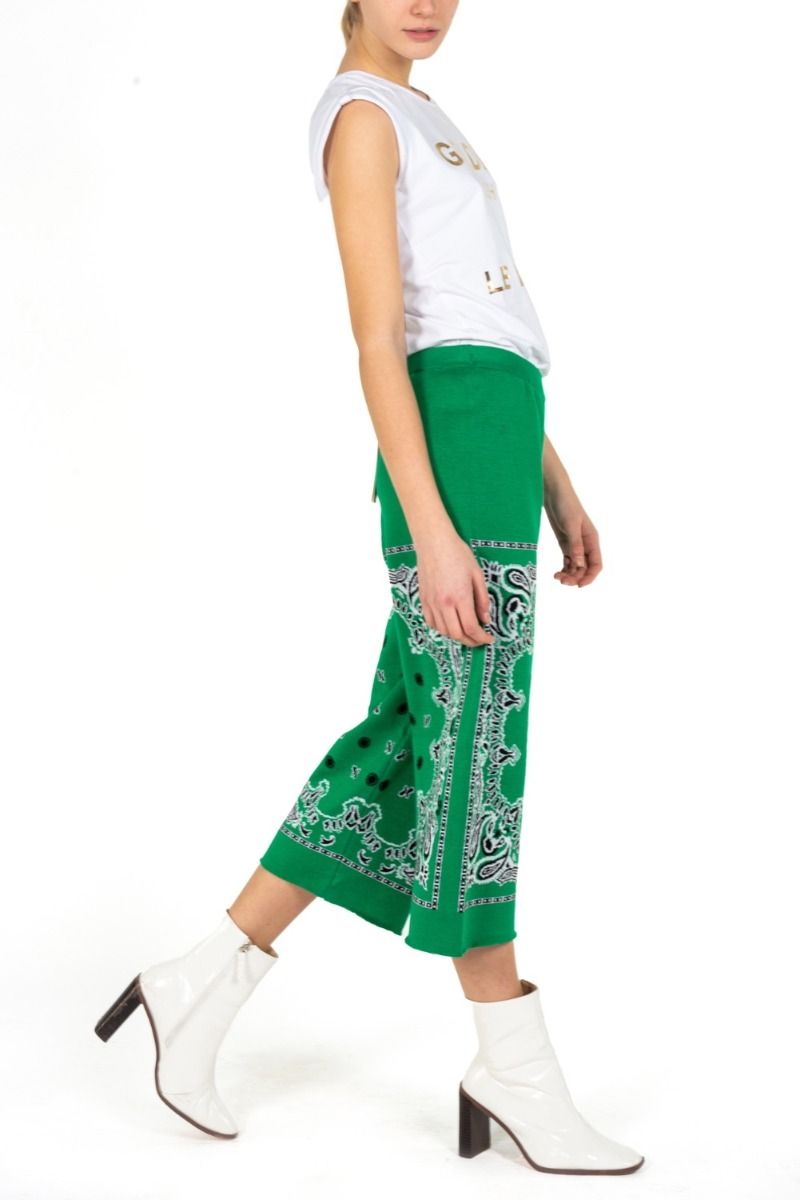 AKEP Pantalone Palazzo Verde con Stampa Bandana