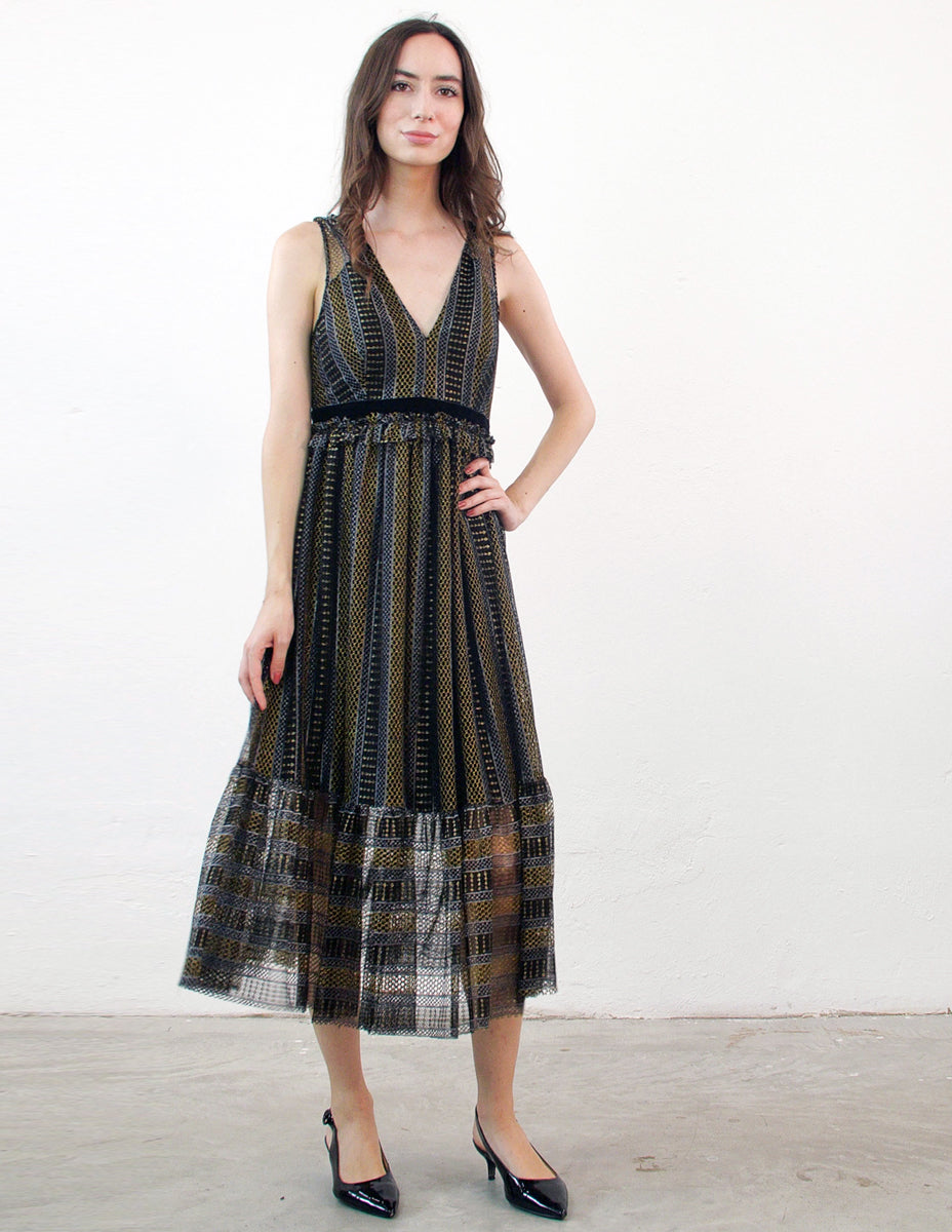 TWINSET Abito Lurex e Pizzo Nero