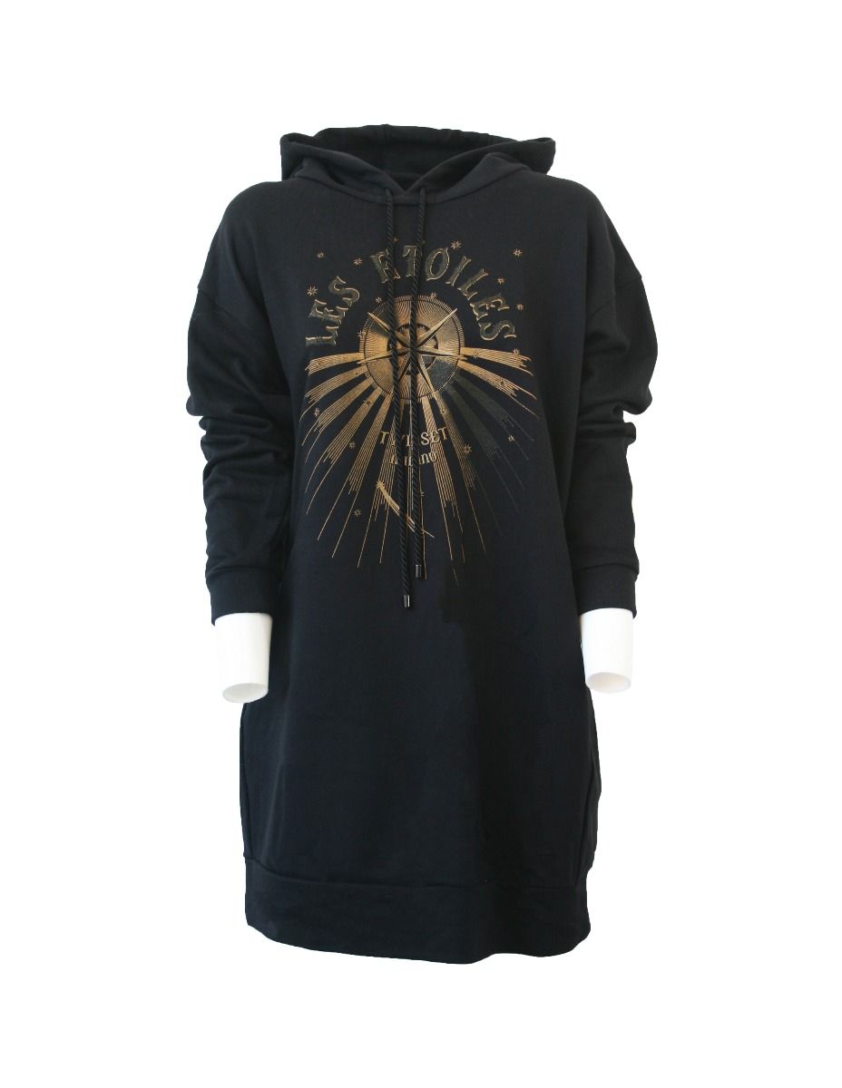 TWINSET Felpa Over Nera con Stampa Dorata