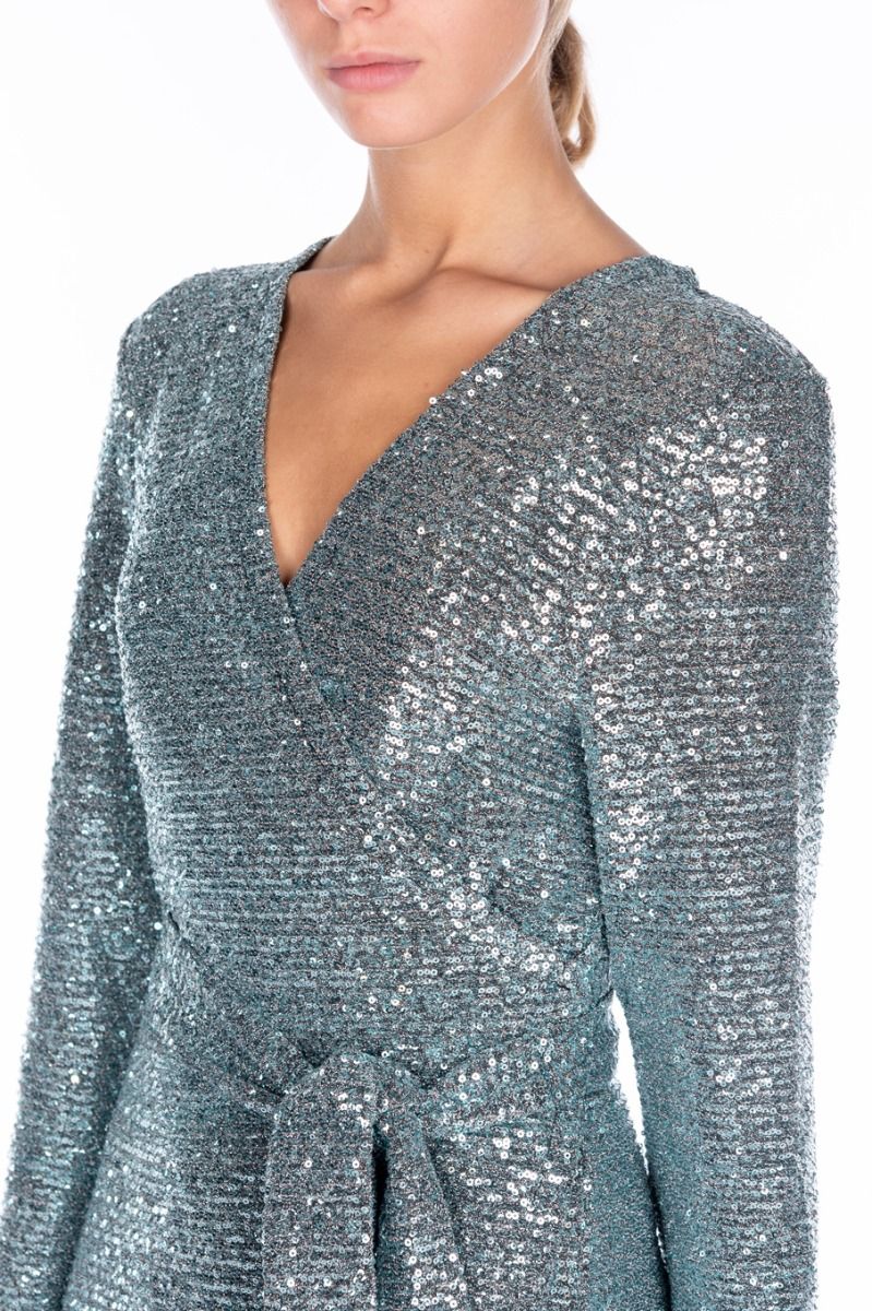 ALESSANDRA GALLO Vestito Lungo in Paillettes Celeste