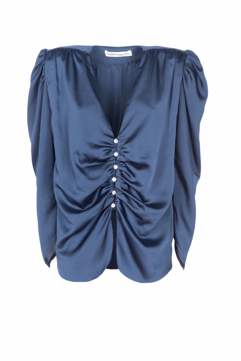 NINEMINUTES Blusa Arricciata Blu Cenere