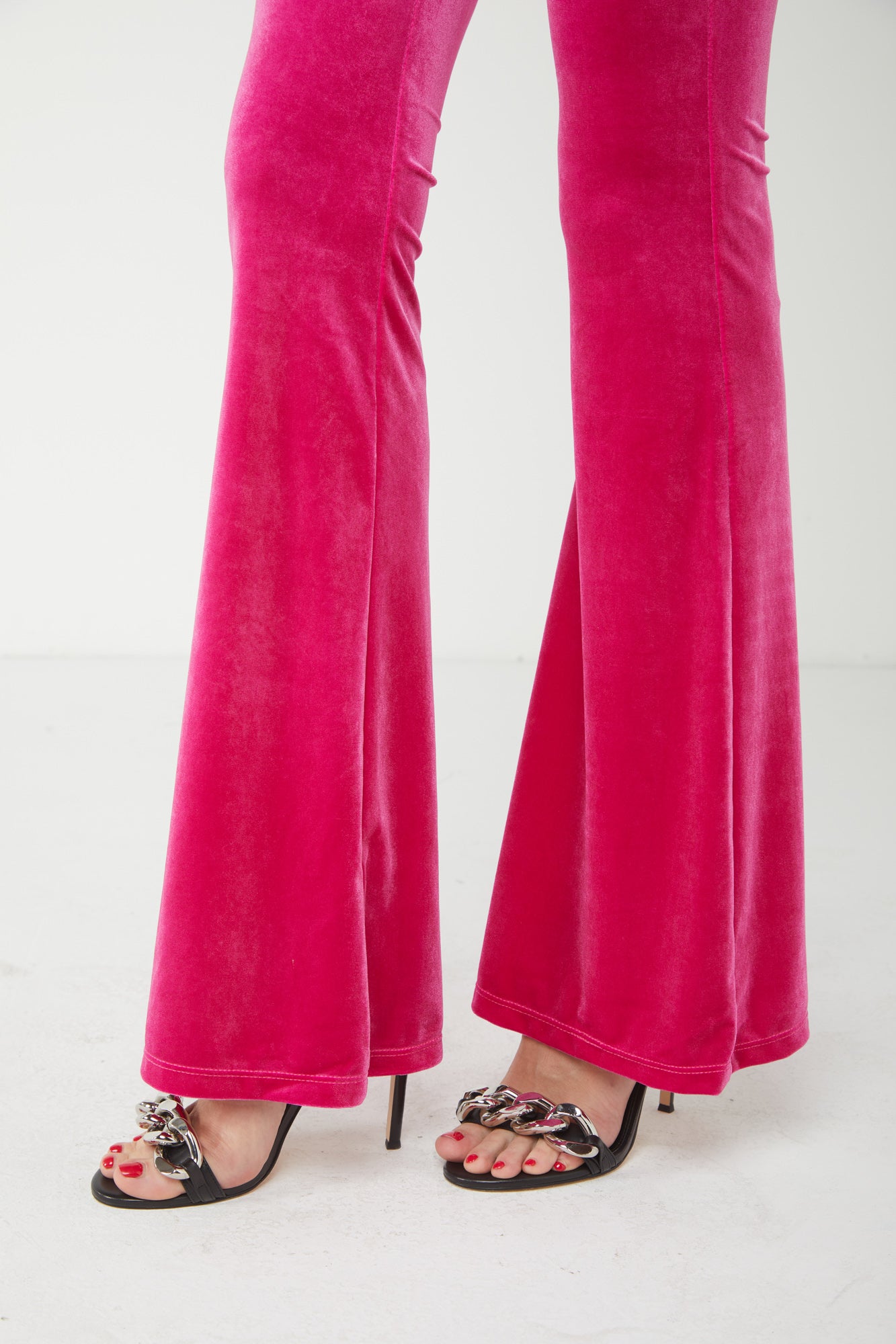ALESSANDRA GALLO Pantalone a Zampa in Vellluto Fucsia