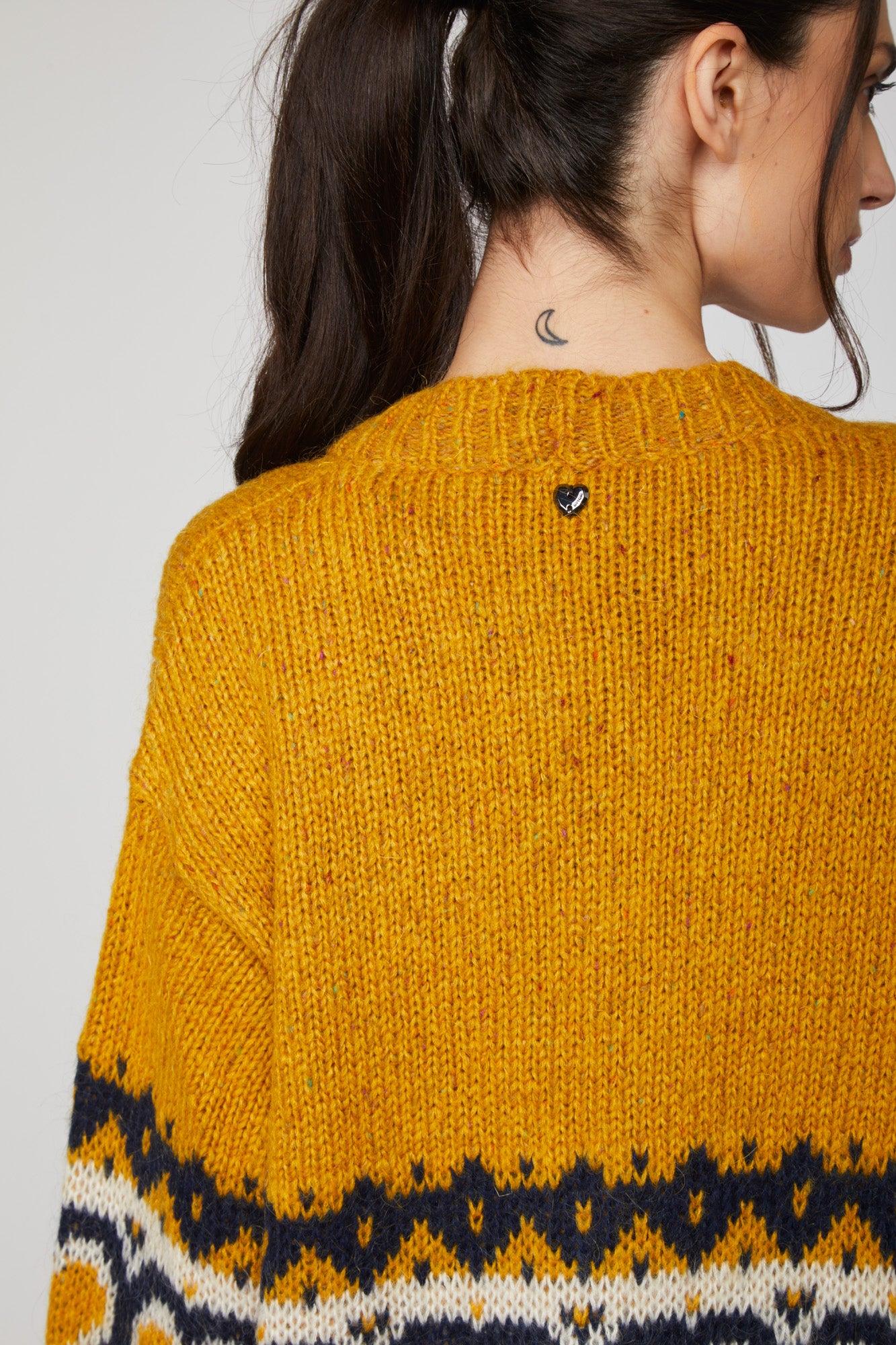 TWINSET Cardigan Maxi Senape con Fantasia Cuori