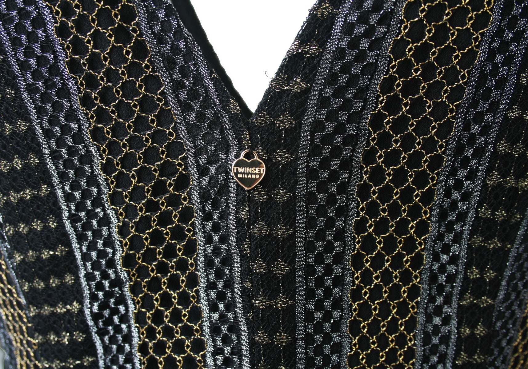 TWINSET Abito Lurex e Pizzo Nero