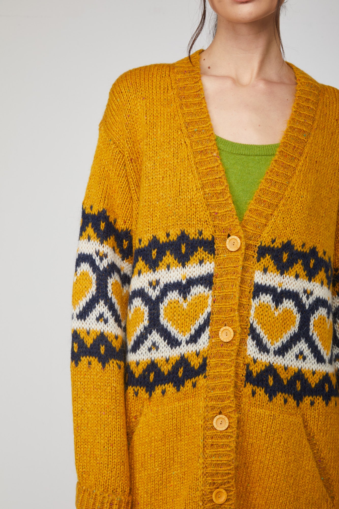 TWINSET Cardigan Maxi Senape con Fantasia Cuori