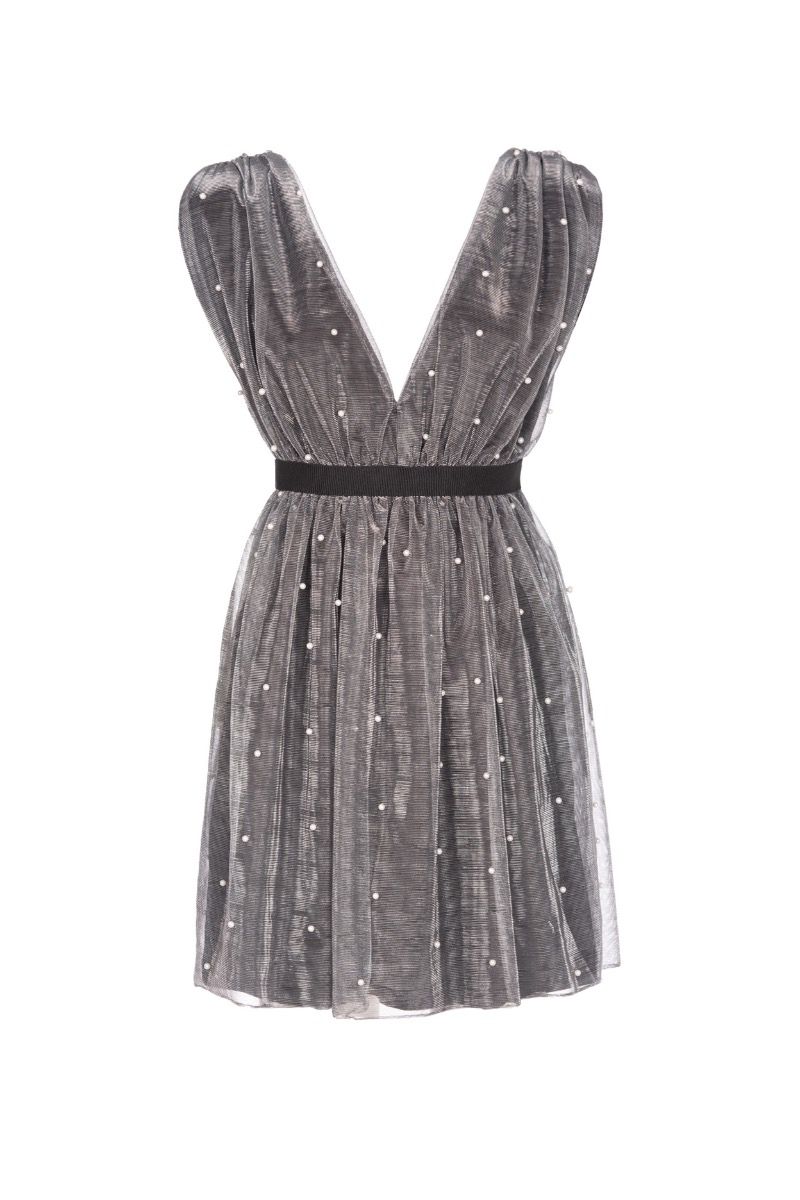 LE VOLI?RE Abito Impero Grigio con Perle