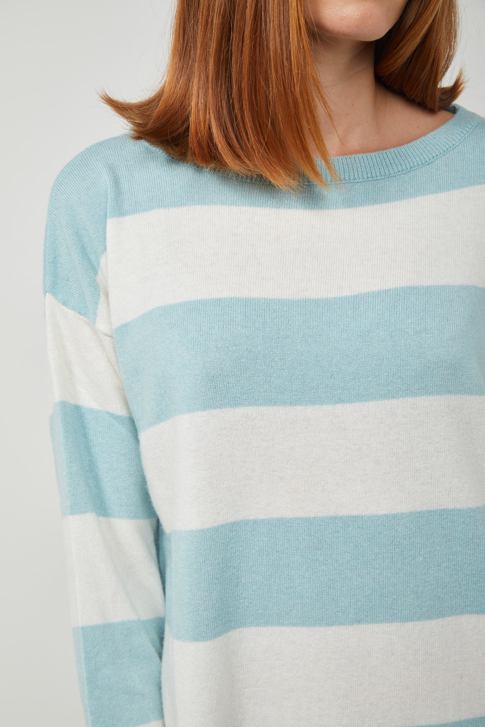 VICOLO Maglione a Righe Bianco/Azzurro