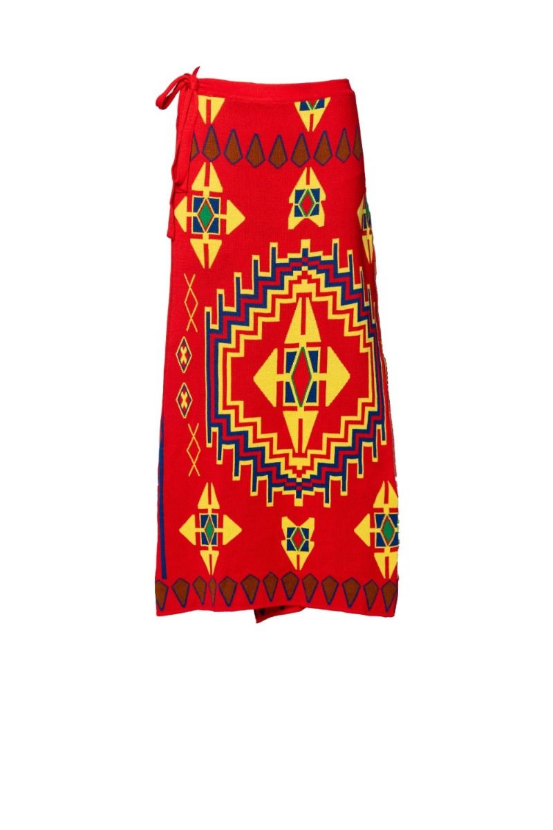 AKEP Gonna a Portafoglio Rossa con Fantasia Etnica