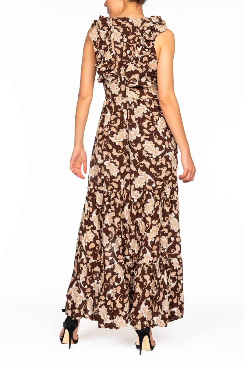 GLAMOROUS Abito Lungo Fantasia Paisley Marrone