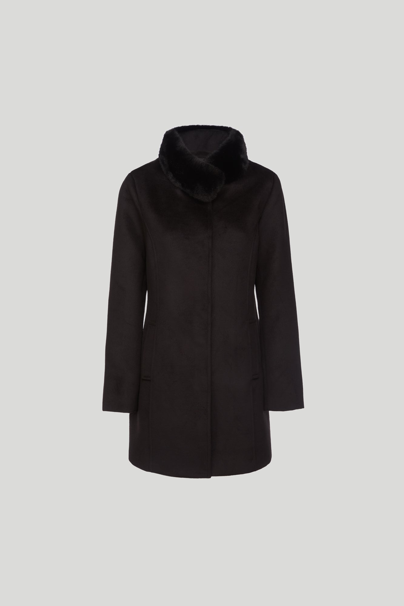 TOY G Cappotto Nero con Colletto in Eco-pelliccia