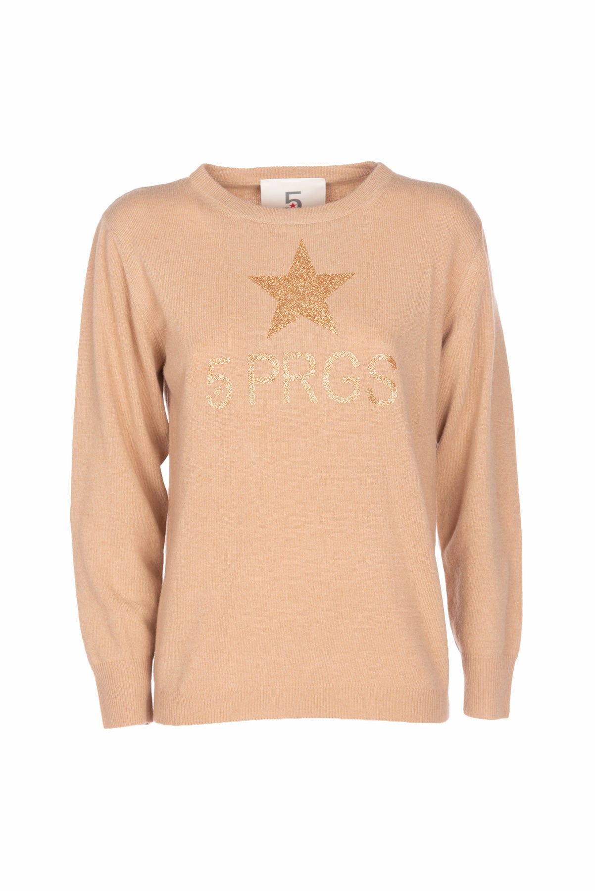 5PROGRESS Pullover Cammello con Logo Glitter