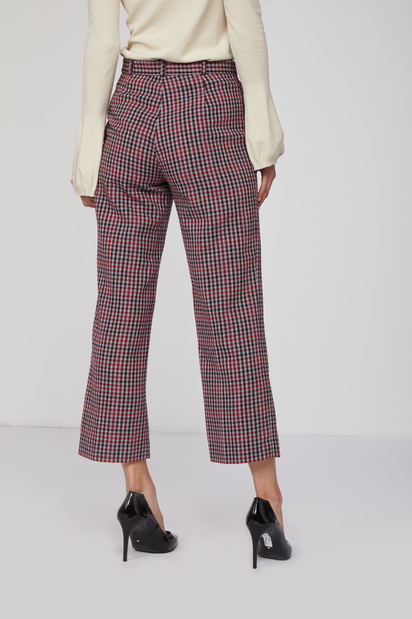 TWINSET Pantaloni Stampa Checked Grigia e Rossa