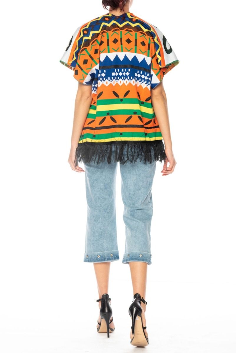 AKEP Kimono a Maniche Corte con Motivo Etnico Multicolor