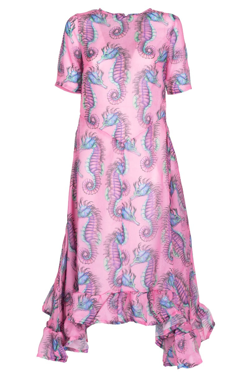 WHITE Abito Rosa Seahorse con Rouches